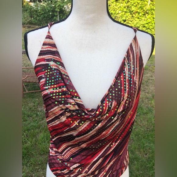 Vintage Y2K Sequin Abstract Striped Sleeveless Top - Picture 14 of 15